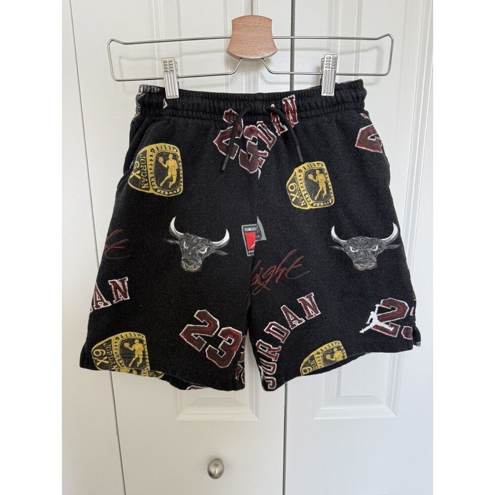 Jordan Kids MJ Fleece Shorts black All-Over Print Drawstring Waist Large (12-13)